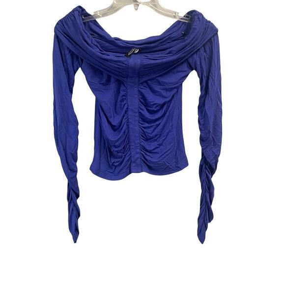 Marciano Size Small Blue Ruched Off Shoulder Top Festival Club Y2K Guess - Picture 1 of 6